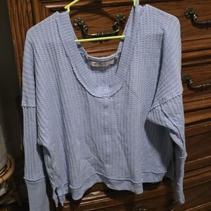 We The Free Sky Blue Waffle Knit Crop Top